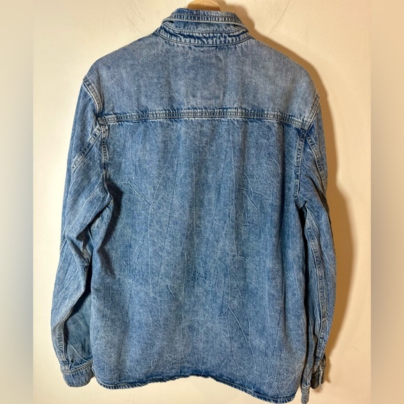 BUFFALO DAVD BITTON Blue Distressed Denim Button Down Shirt Jacket Men’s Large - Picture 4 of 9